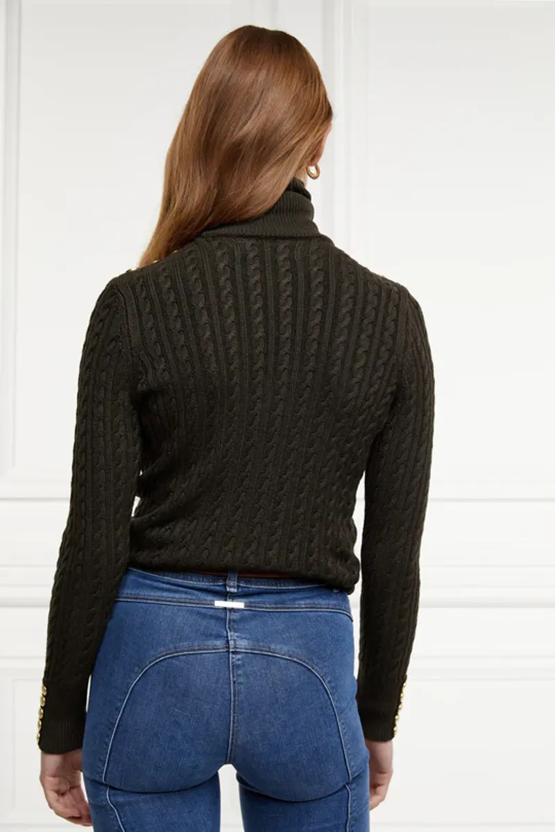 Holland Cooper Seattle Roll Neck Cable Knit Fern Green-2