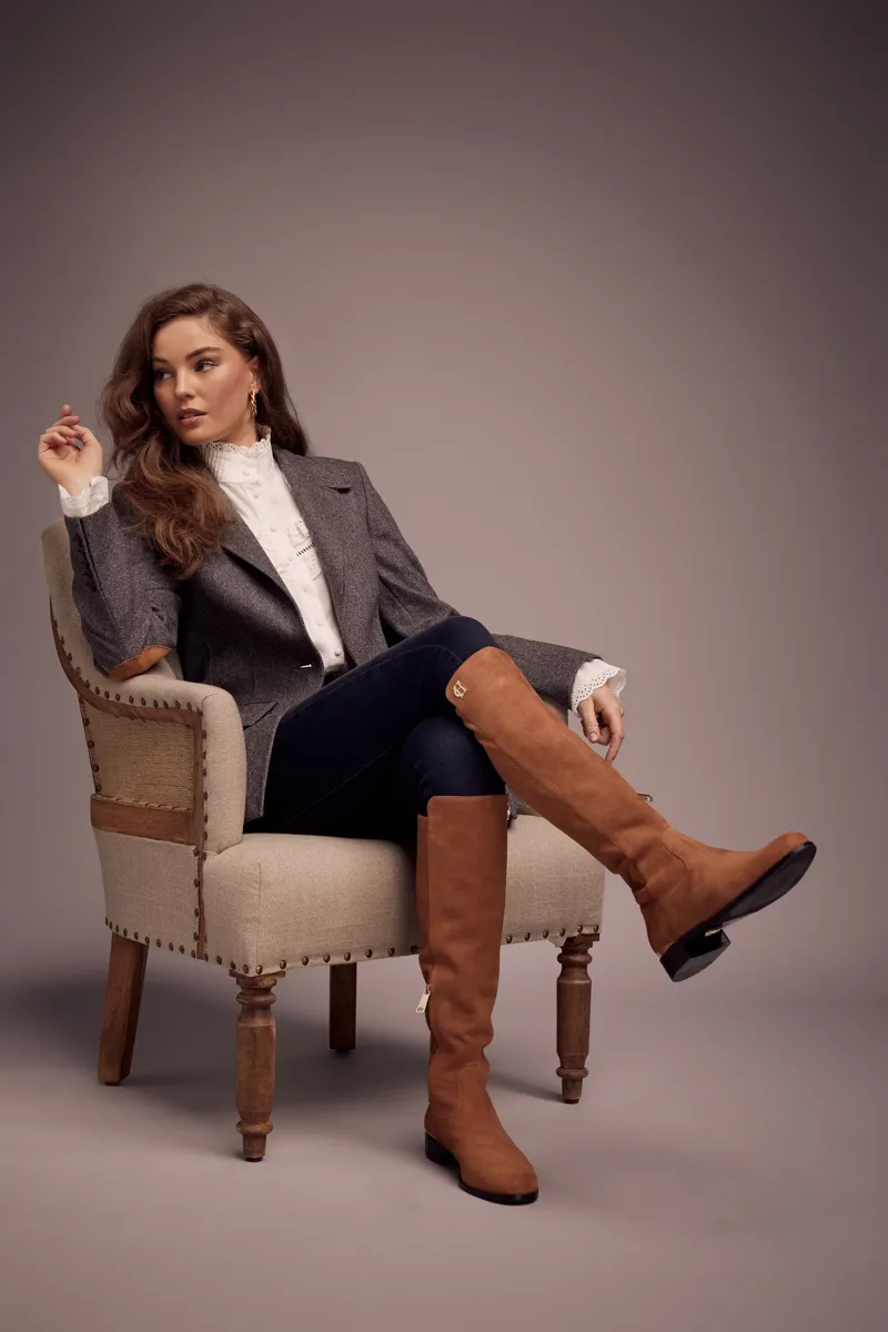 Holland Cooper Albany Knee Boots Tan Suede-2