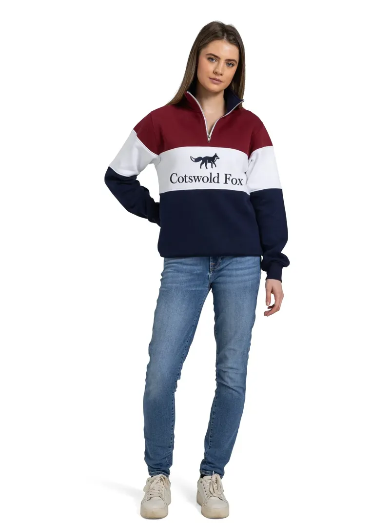 Cotswold Fox Cirencester Quarter Zip Jumper in Burgundy
