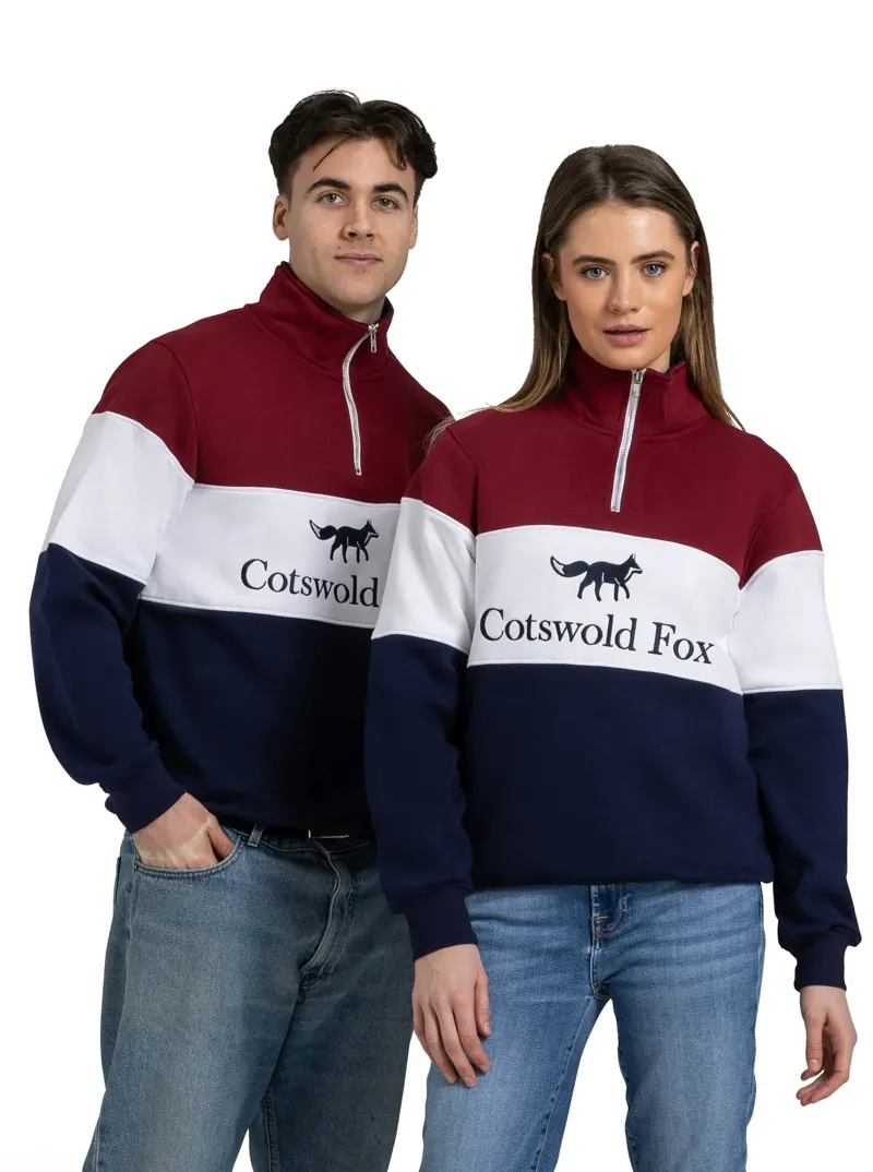 Cotswold Fox Cirencester Quarter Zip Jumper in Burgundy-2