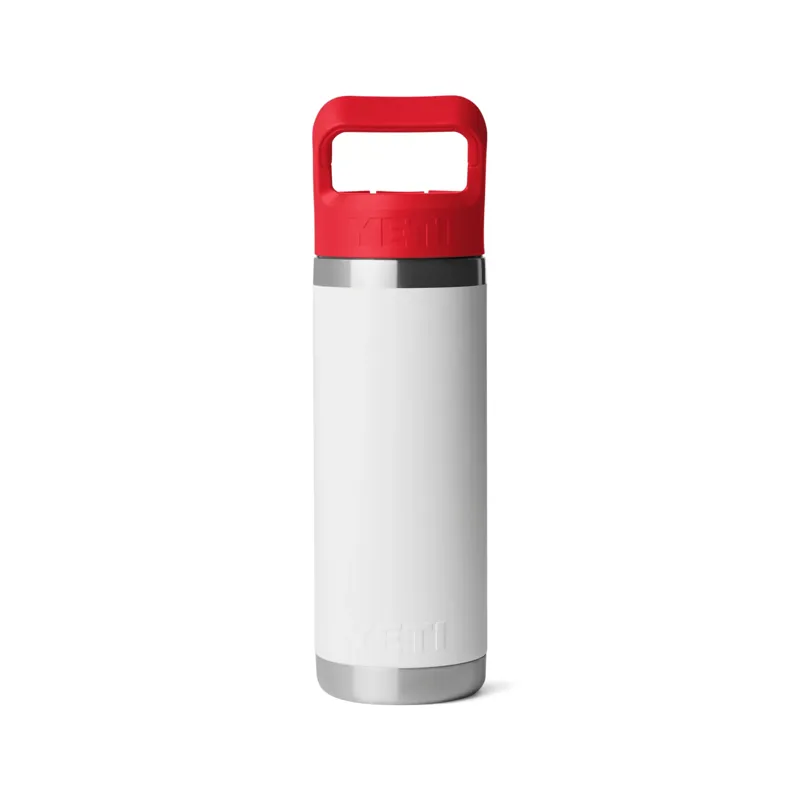 Yeti Rambler 18oz Bottle with Straw in White/Rescue Red/Badge-2