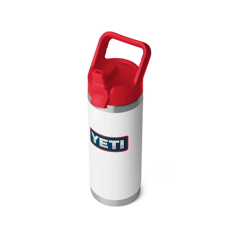 Yeti Rambler 18oz Bottle with Straw in White/Rescue Red/Badge-1