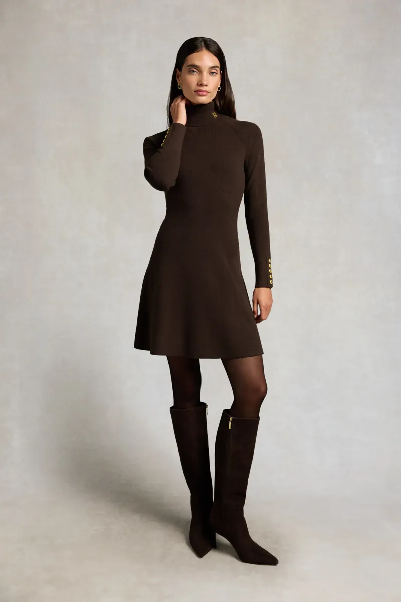 Holland Cooper Aspen Knitted Dress in Olive Brown-1