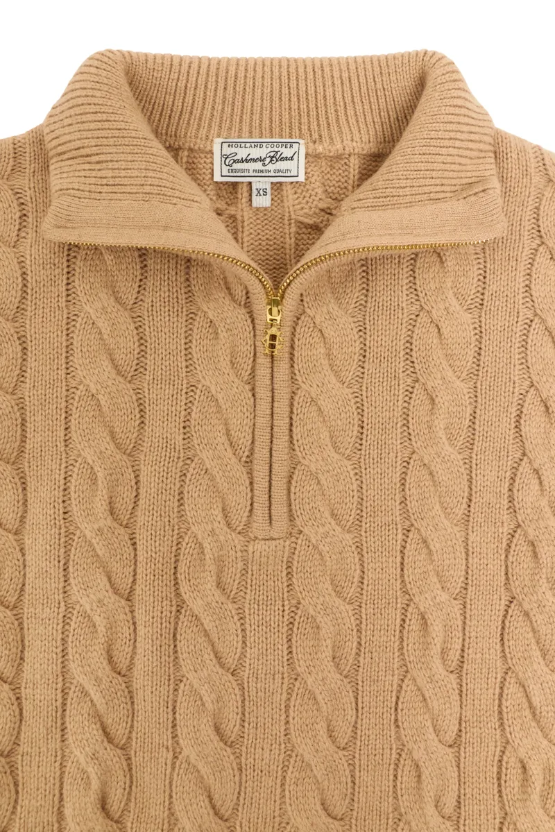 Holland Cooper Bourton Quarter Zip Knit in Camel-5
