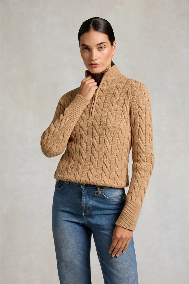 Holland Cooper Bourton Quarter Zip Knit in Camel-1