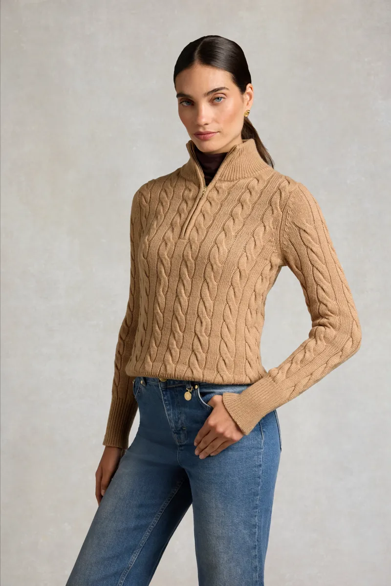 Holland Cooper Bourton Quarter Zip Knit in Camel-2