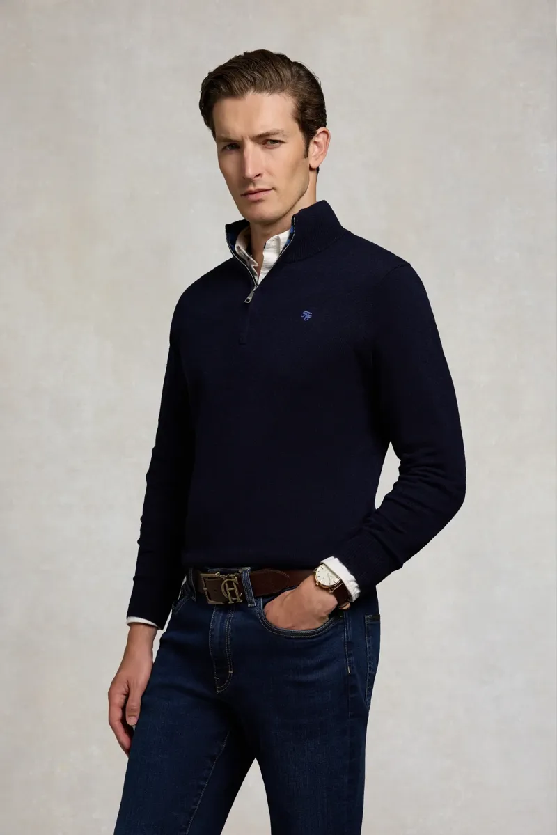 Holland Cooper Men's Fine Quarter Zip Knit in Ink Navy-1