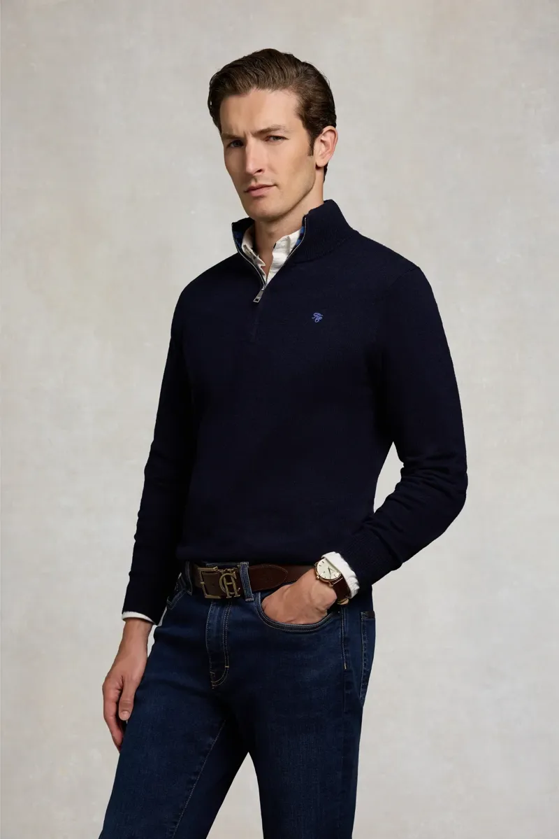 Holland Cooper Men's Fine Quarter Zip Knit in Ink Navy-2