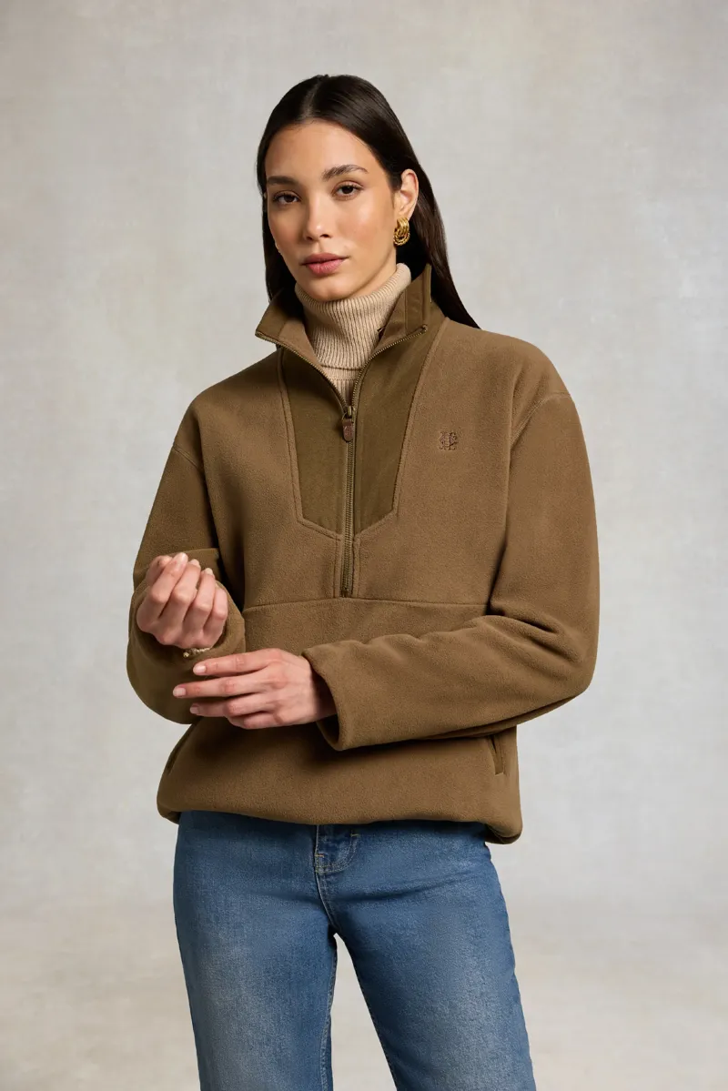 Holland Cooper Relaxed Fit Country Quarter Zip Fleece in Chestnut-1