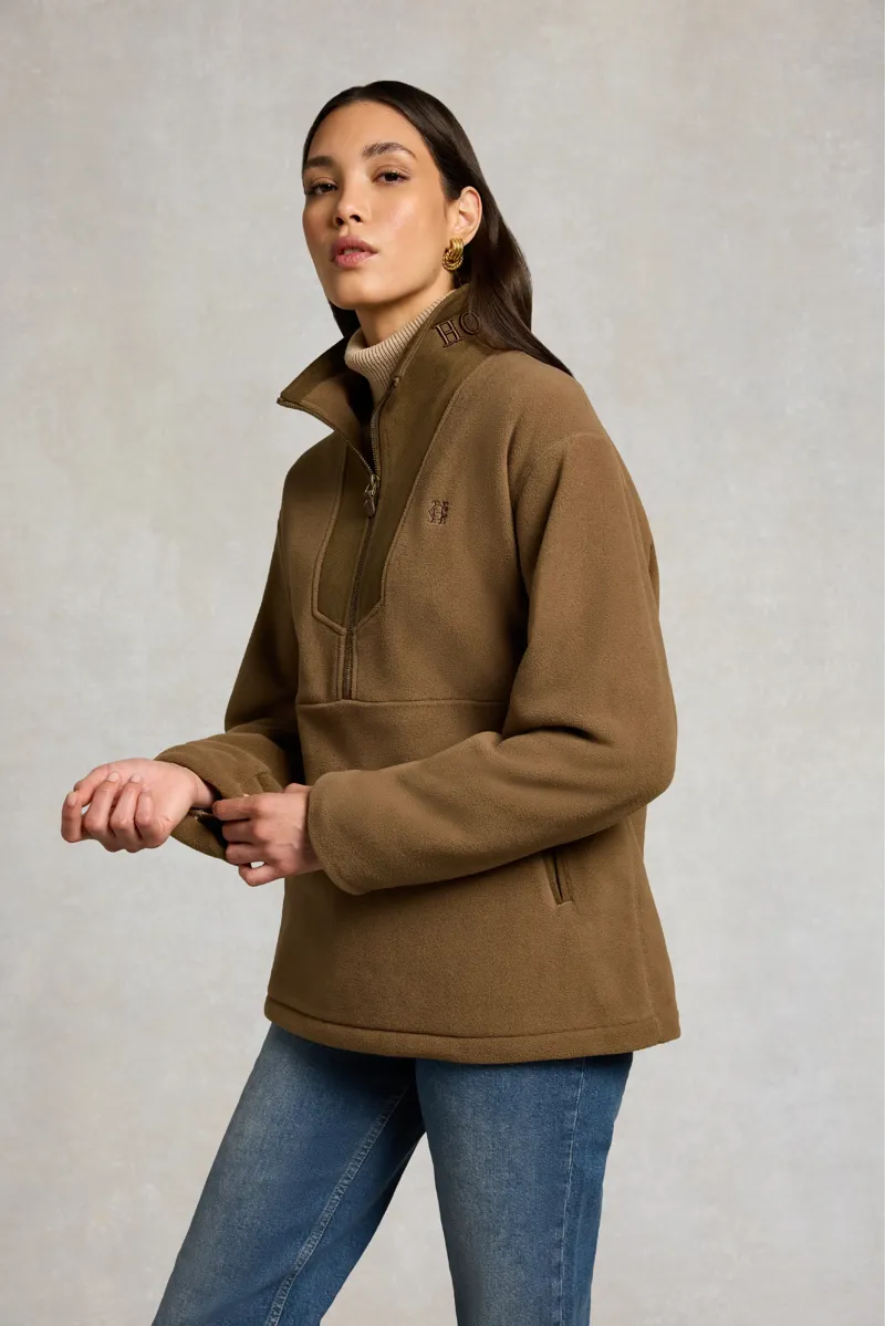 Holland Cooper Relaxed Fit Country Quarter Zip Fleece in Chestnut-3