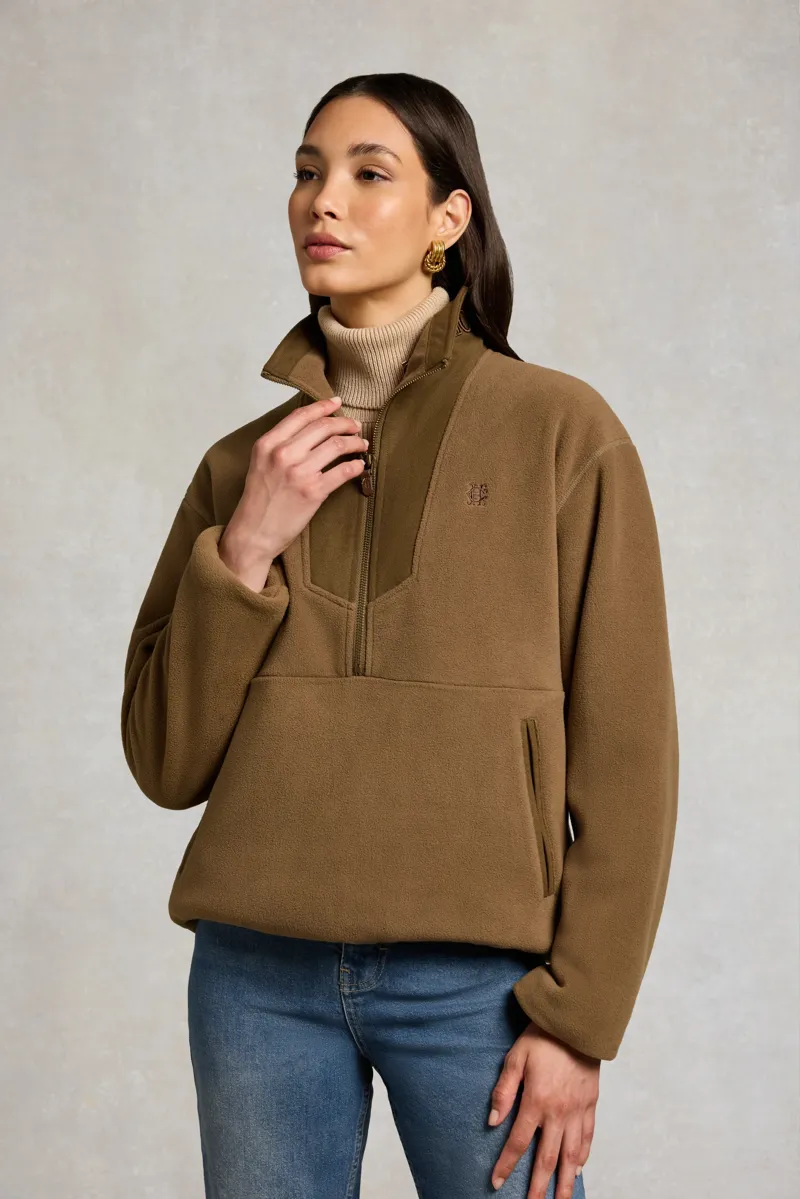 Holland Cooper Relaxed Fit Country Quarter Zip Fleece in Chestnut-2