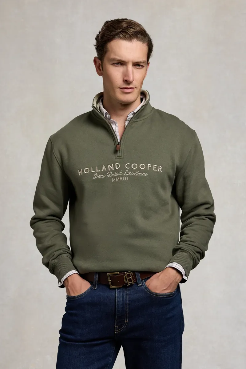 Holland Cooper Men's Heritage Quarter Zip Sweat in Khaki-1