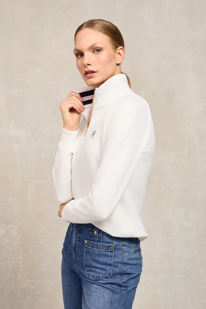 Holland Cooper Burford Quarter Zip Neck Sweat White-1