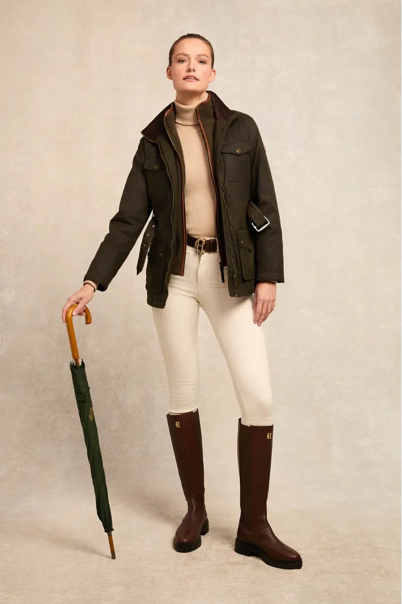 Holland Cooper Belted Wax Jacket Dark Olive-3