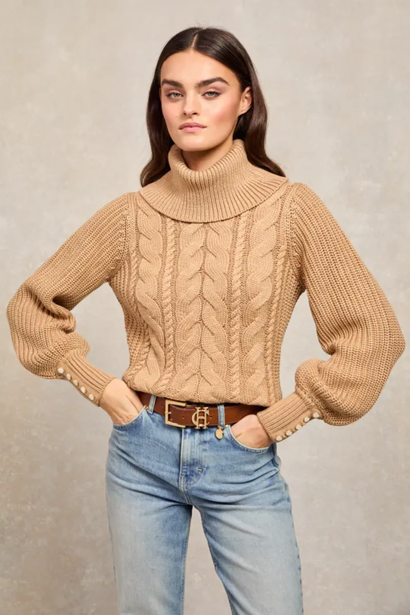Holland Cooper Corded Roll Neck Knit Camel-2