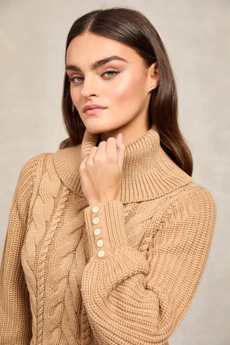 Holland Cooper Corded Roll Neck Knit Camel-3