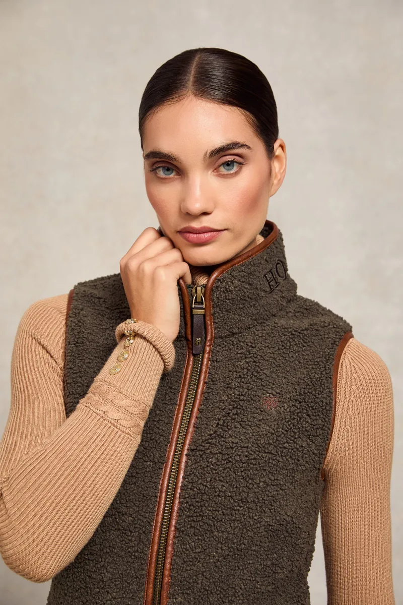 Holland Cooper Country Fleece Gilet Khaki Borg-3