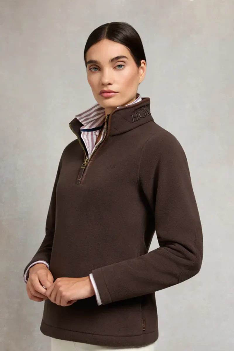 Holland Cooper Country Fleece Quarter Zip Chocolate-2