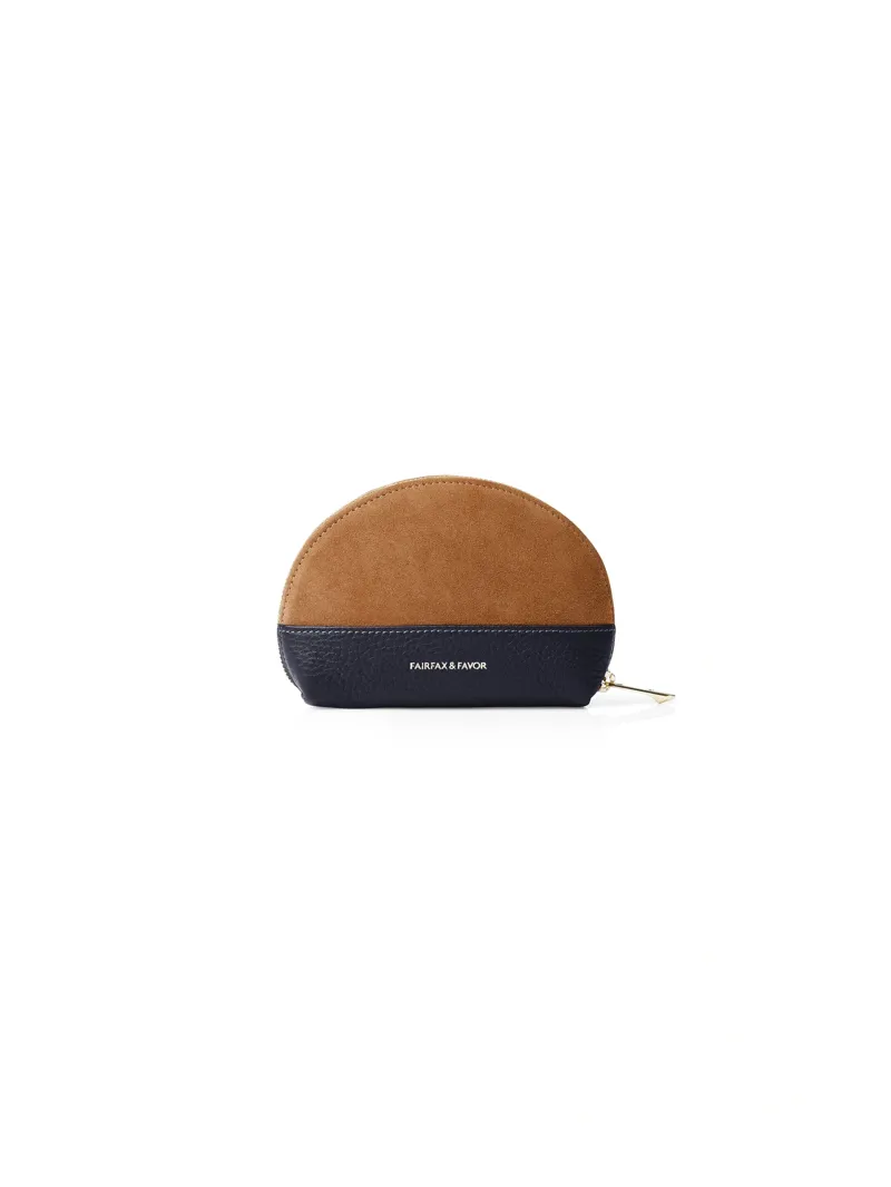 Fairfax and Favor Chiltern Coin Purse in Tan/Navy Suede-2
