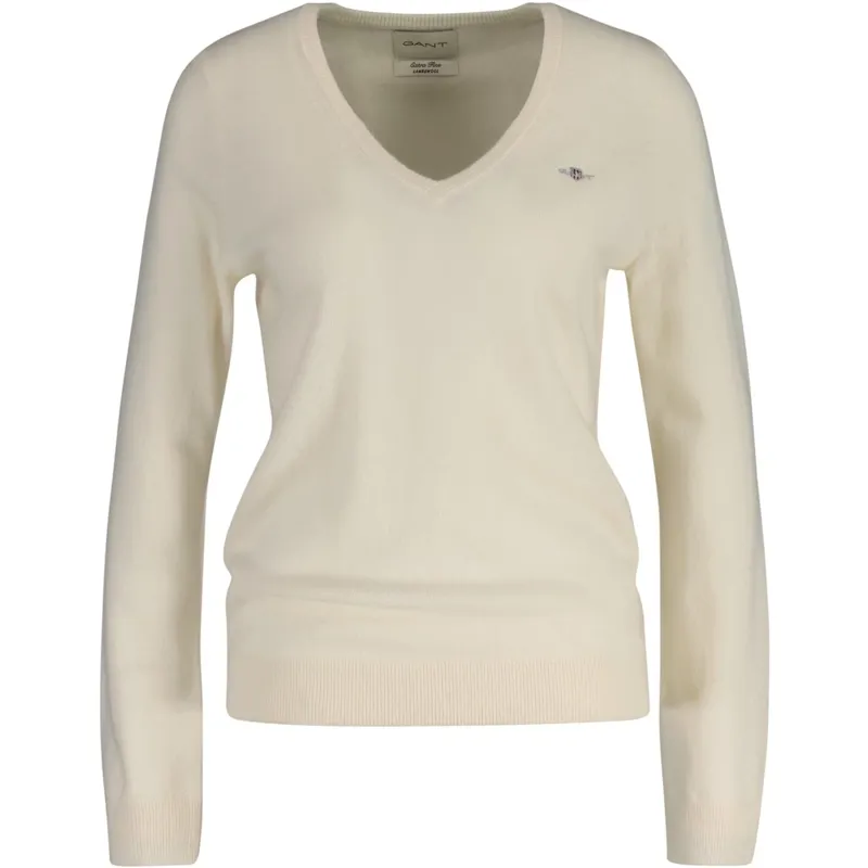 Gant Ladies Extrafine Lambswool V-Neck Cream