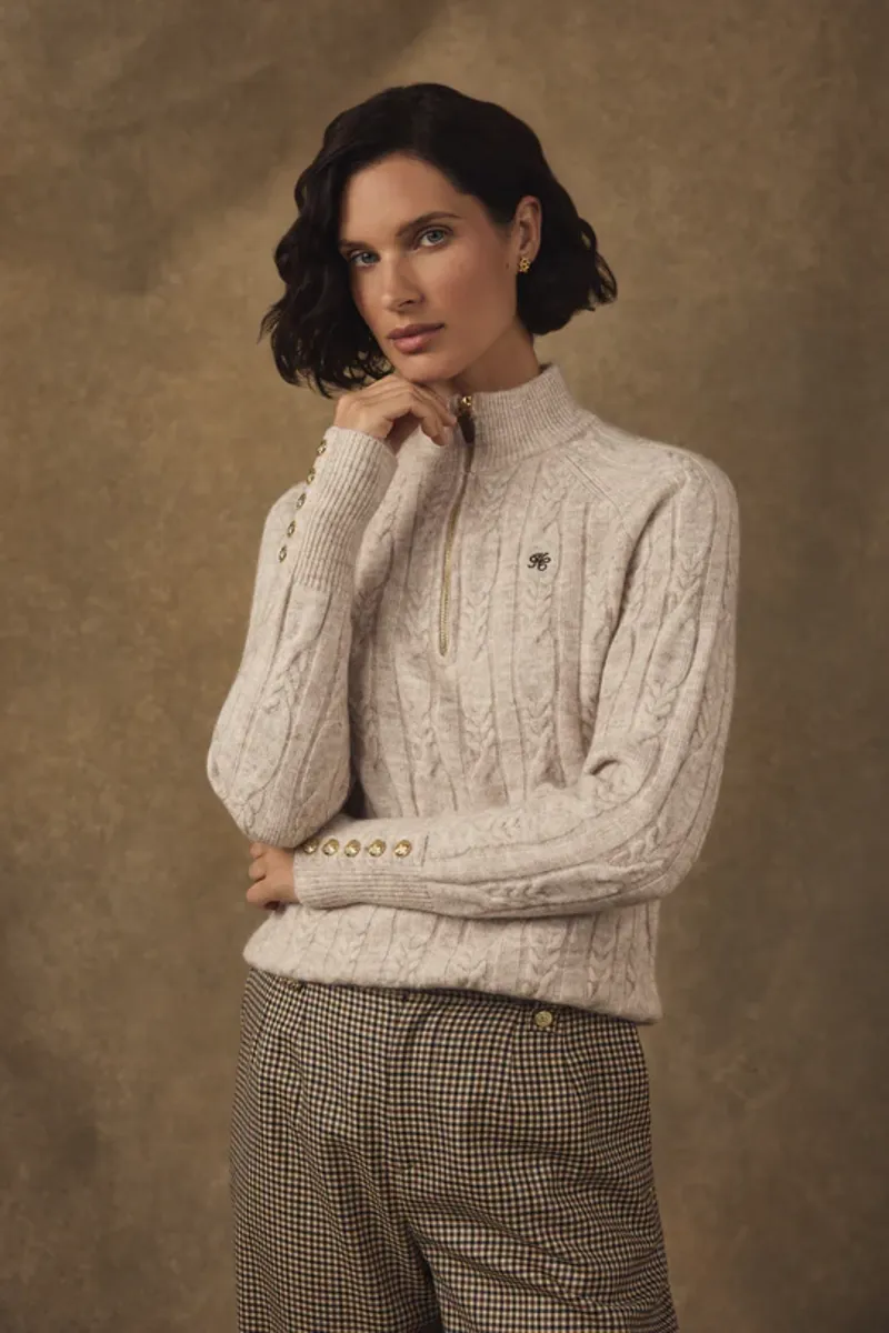 Holland Cooper Bridget Quarter Zip Knit Barley-3