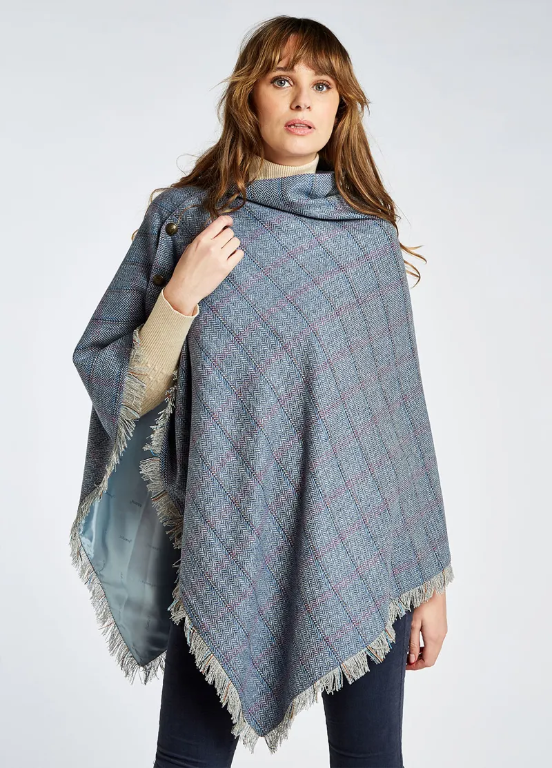 Dubarry Hazelwood Tweed Poncho Denim Haze-1