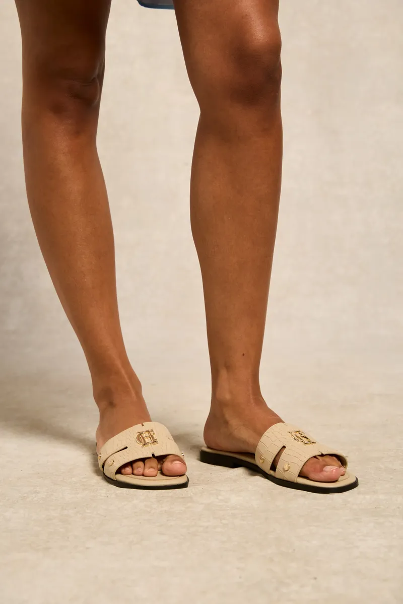 Holland Cooper Monogram Slides Taupe Croc-1