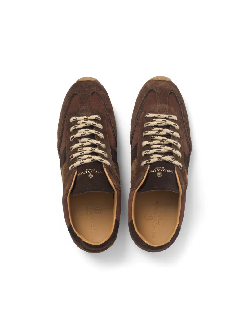 Fairfax and Favor Womens Chawston Trainer in Chocolate Suede-2