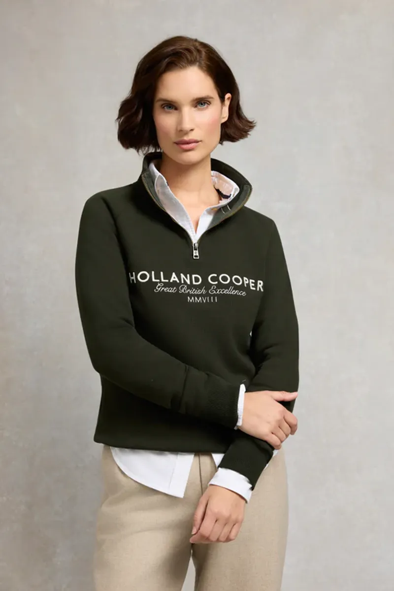 Holland Cooper Sporting Goods Zip Henley Racing Green-1