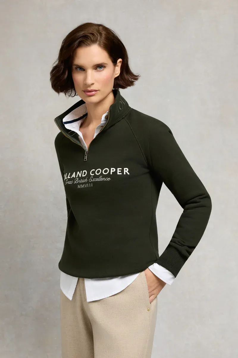Holland Cooper Sporting Goods Zip Henley Racing Green-3