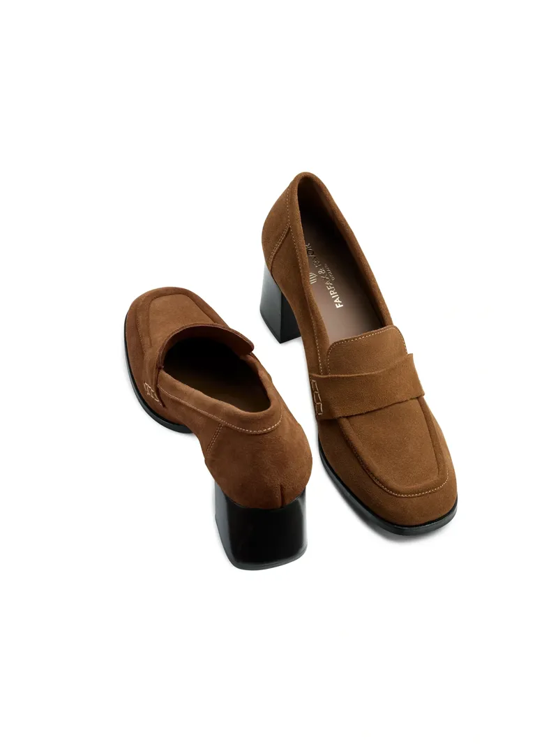 Fairfax and Favor Heeled Wroxham Loafers in Tan Suede-4