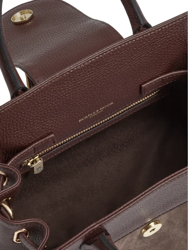 Fairfax and Favor Stockist Exclusive Mini Windsor Handbag Port and Deep Taupe Suede-3