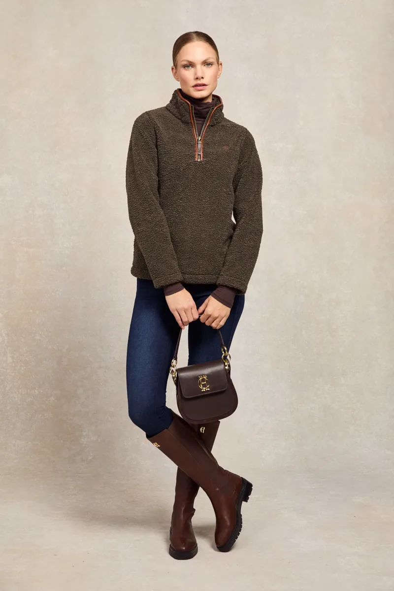 Holland Cooper Country Fleece Quarter Zip Khaki Borg-1