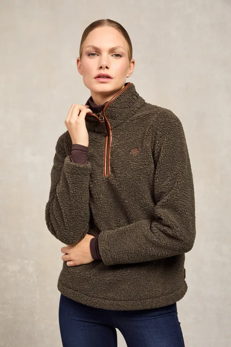 Holland Cooper Country Fleece Quarter Zip Khaki Borg-2
