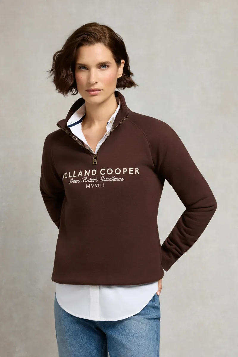 Holland Cooper Sporting Goods Zip Henley Sweatshirt in Walnut-3