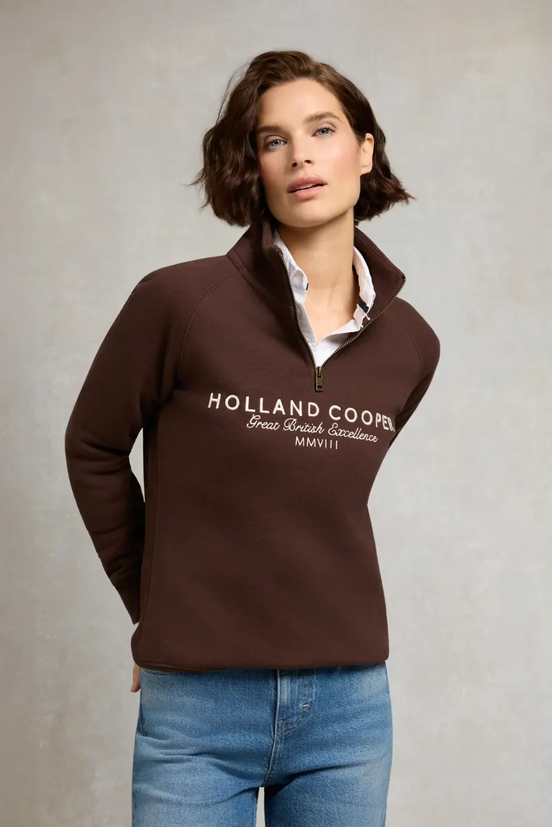 Holland Cooper Sporting Goods Zip Henley Sweatshirt in Walnut-1