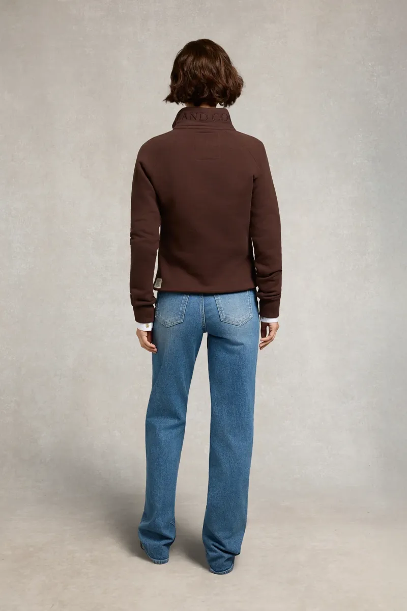 Holland Cooper Sporting Goods Zip Henley Sweatshirt in Walnut-4