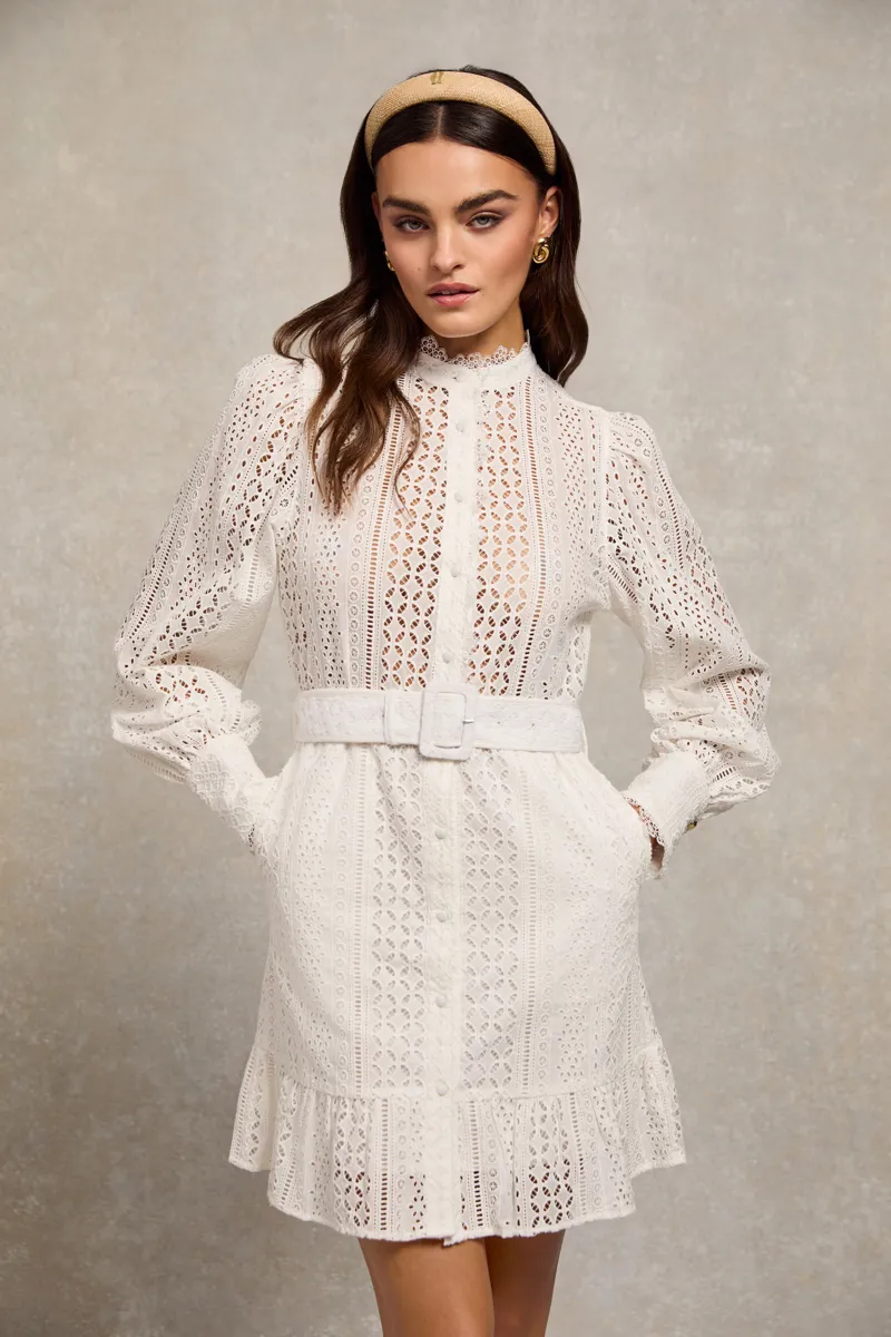 Holland Cooper Collarless Broderie Mini Dress White-3