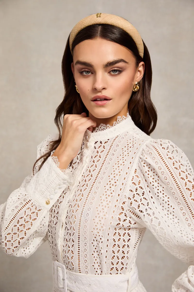 Holland Cooper Collarless Broderie Mini Dress White-5