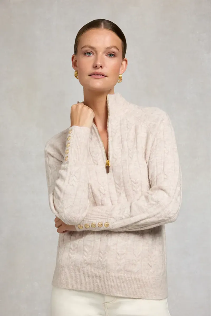 Holland Cooper Bridget Quarter Zip Knit Barley-2