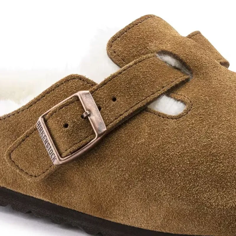 Birkenstock Ladies Boston Shearling Suede Leather/Fur Mink-3