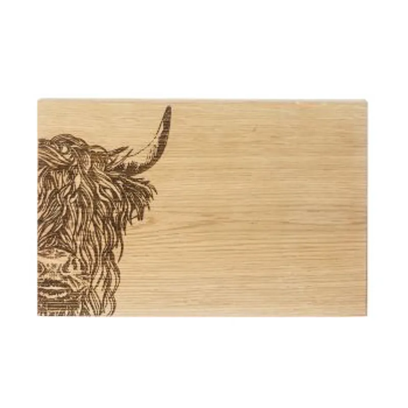 Scottish Made Highland Cow Oak Serving Board-3