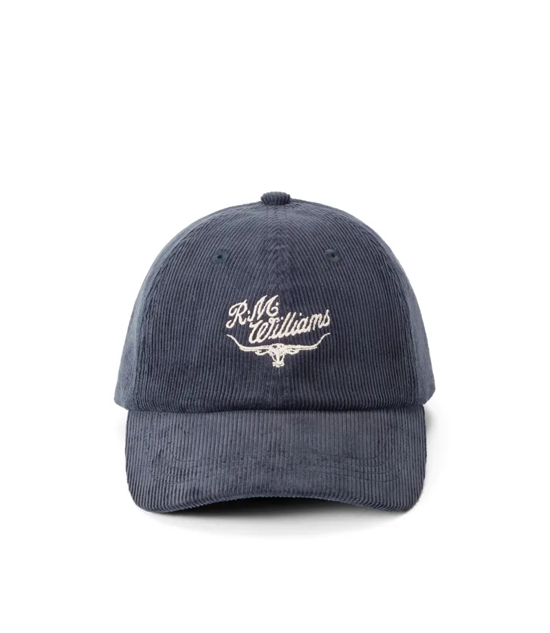 RM Williams Script Longhorn Cord Cap Slate