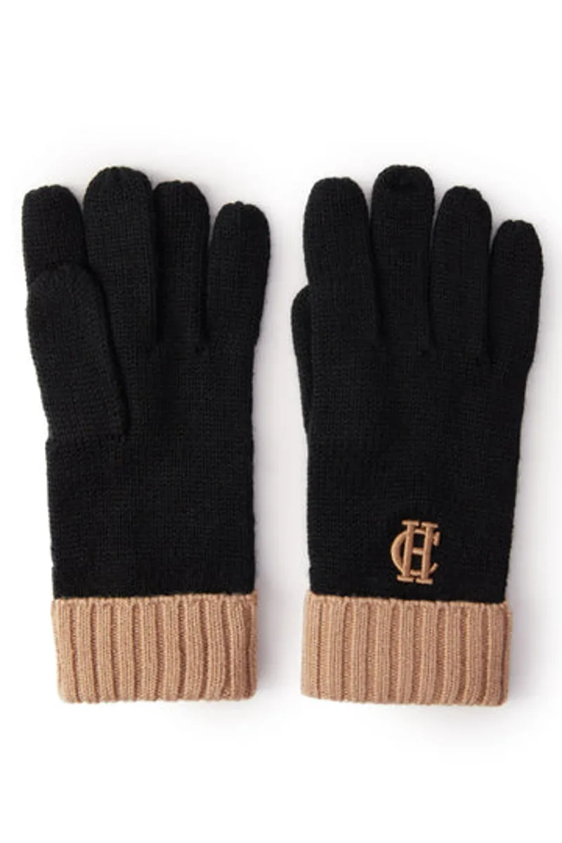 Holland Cooper Chelsea Logo Knitted Gloves Tan Black