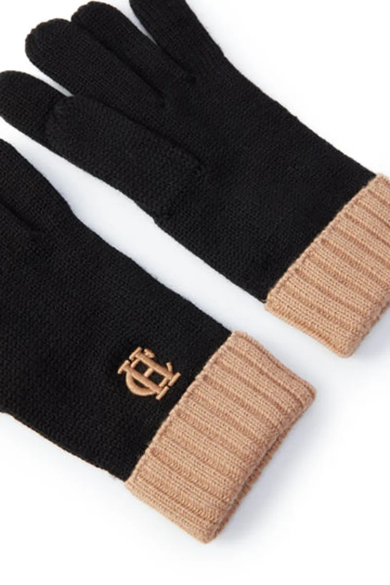 Holland Cooper Chelsea Logo Knitted Gloves Tan Black-1