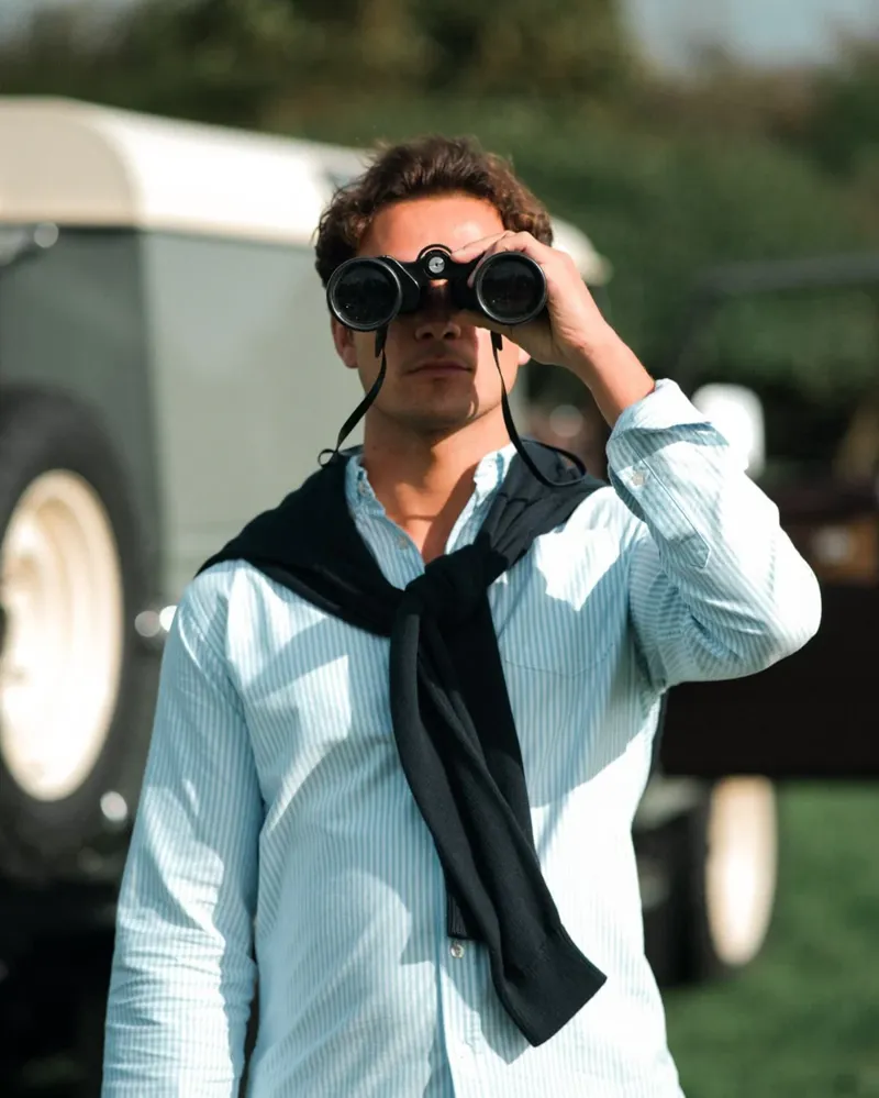 Hook Polo Mens Striped Blue Oxford Shirt-1