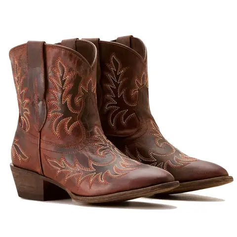 ARIAT Addison Ladies Floral Embroidered Leather Wallet - Brown, Credit Card Slots, Zip Closure