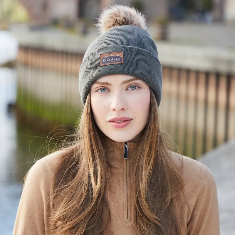 Ridgeline Heritage Fine Knit Bobble Hat in Tarn-2