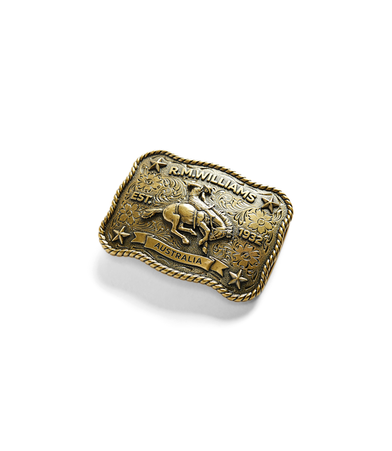 RM Williams Cloudbuster Trophy Buckle in Antique Brass-1