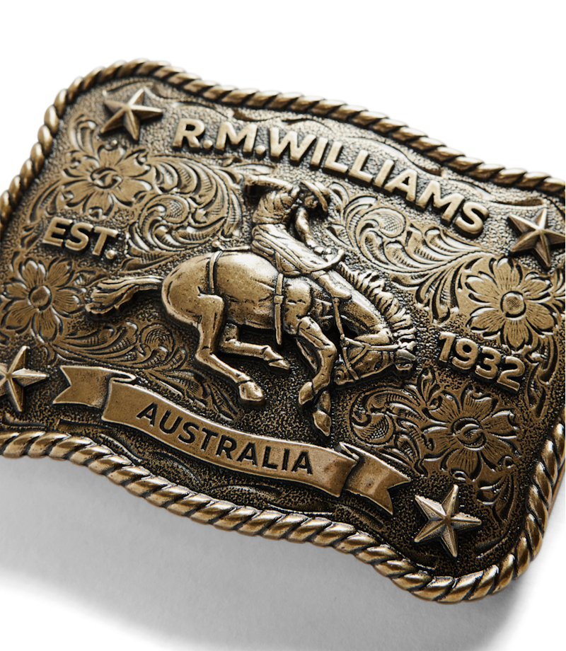 RM Williams Cloudbuster Trophy Buckle in Antique Brass-3